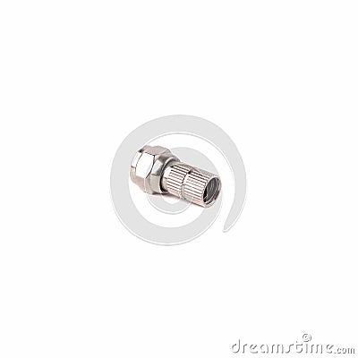 Type f adapter connector on an isolated white background. Close up Stock Photo
