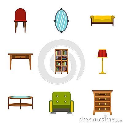 Type of furniture icons set, flat style Vector Illustration