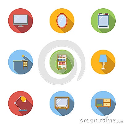 Type of furniture icons set, flat style Vector Illustration