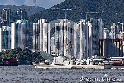 Type 037-II missile corvette number 772 acrossed Victoria harbour of Hong Editorial Stock Photo