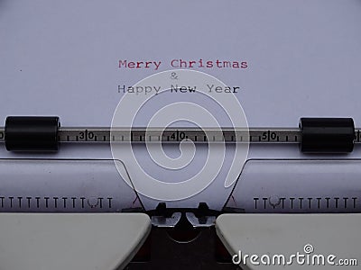 Typed Merry Christmas and Happy New Year Stock Photo