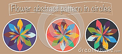 3 Types of abstract flower design with multiple and colourful petals. Logo, web, or icon use. Vector Illustration