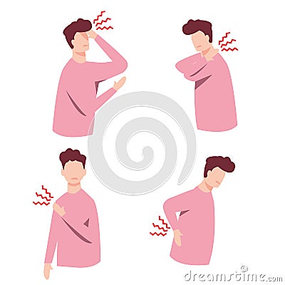 Types of ache and pain vector illustration on white background. Vector Illustration