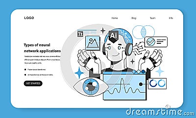 Types of artificial neural network applications web banner or landing Vector Illustration