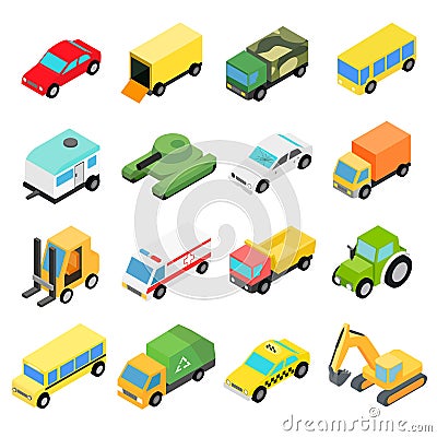 Types of automobiles isometric set Vector Illustration