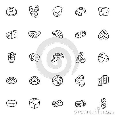 Types of bread line icons set Vector Illustration
