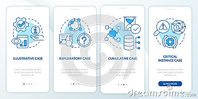 Types of case study blue onboarding mobile app screen Vector Illustration