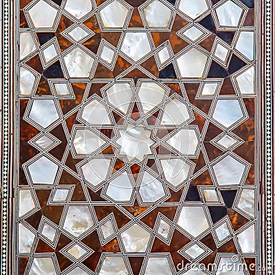 Types of ceramic tiles with Arabic ornament. Blue floral pattern. Turkish ceramics Stock Photo