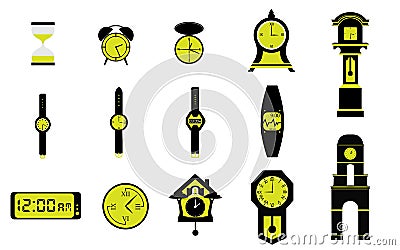 Types of Clocks Watches and Time Vector Illustration