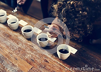 Types of coffee placed to taste or smell Stock Photo