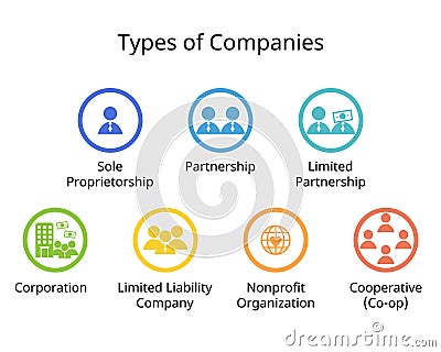 Types of companies or Business Structures Vector Illustration