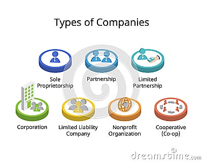 Types of companies or Business Structures Vector Illustration