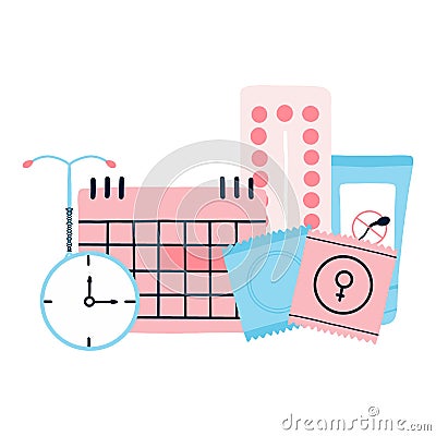 Types of contraception. Contraceptives. Vector Illustration