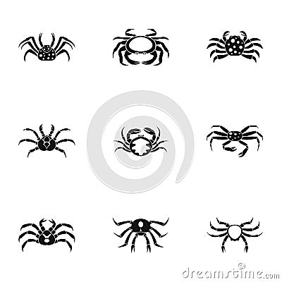 Types of crab icons set, simple style Vector Illustration