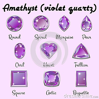 Types of cuts of Amethyst Vector Illustration
