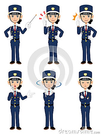 6 types of female guards` poses and gestures Vector Illustration