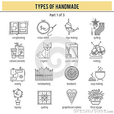 Types of handmade set Vector Illustration