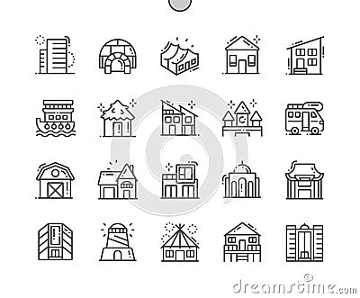 Types of Homes Well-crafted Pixel Perfect Vector Thin Line Icons Vector Illustration