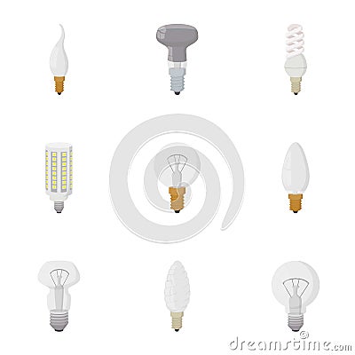 Types of lamps icons set, cartoon style Vector Illustration