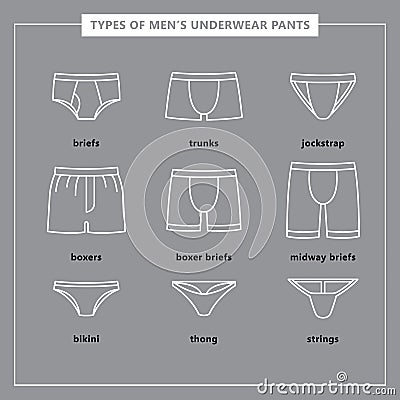 Types of men`s underwear pants Vector Illustration