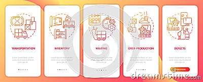 Types of muda red gradient onboarding mobile app screen Vector Illustration
