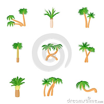 Types of palm icons set, cartoon style Vector Illustration