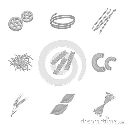 Types of pasta set icons in monochrome style. Big collection of types of pasta symbol Vector Illustration