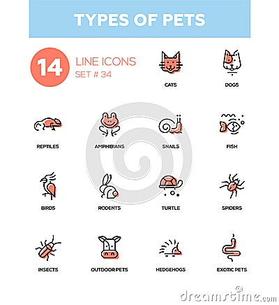 Types of pets - modern vector single line icons set Vector Illustration