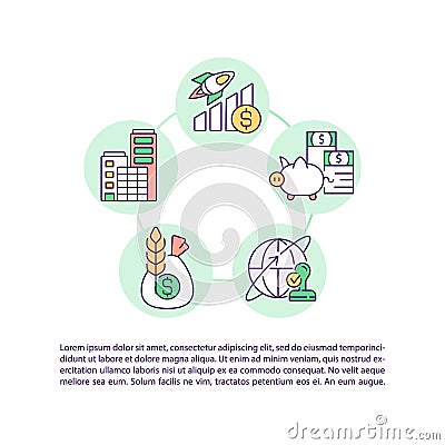 Types of stocks concept line icons with text Vector Illustration