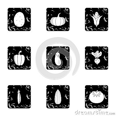 Types of vegetables icons set, grunge style Vector Illustration