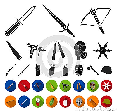 Types of weapons black,flat icons in set collection for design.Firearms and bladed weapons vector symbol stock web Vector Illustration