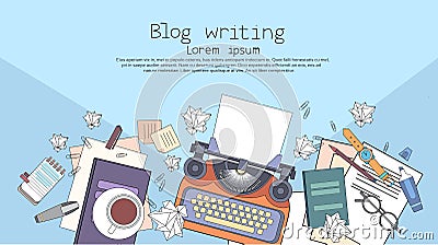 Typewriter Author Writer Workplace Desk Vector Illustration