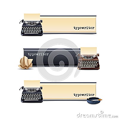 Typewriter Banners Set Vector Illustration