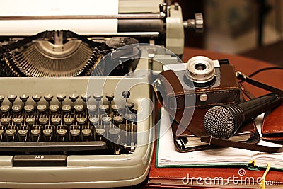 Typewriter and camera retro Stock Photo