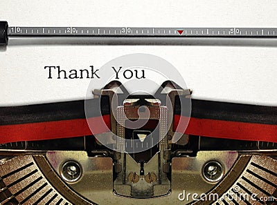 Typewriter Close Up with Thank You Word Stock Photo