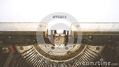 Typewriter and empty white paper with a word Appendix , vintage Stock Photo