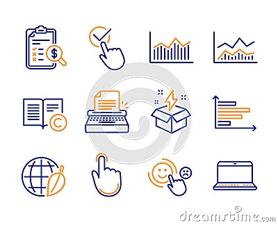 Typewriter, Hand click and Checkbox icons set. Vector Vector Illustration
