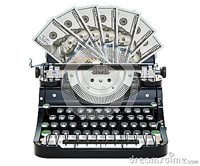 Typewriter printing dollars, make money concept. 3D rendering Stock Photo