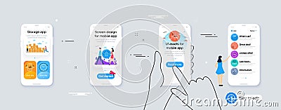 Typewriter, Time management and Augmented reality line icons for website, printing. For design. Vector Vector Illustration