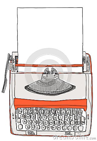 Typewriter two tone cream orange with paper Stock Photo