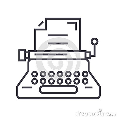 Typewriter, writer, writing, copywriting vector line icon, sign, illustration on background, editable strokes Vector Illustration