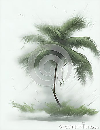 typhoon is coming, strong wind and rain, white background illustration Cartoon Illustration