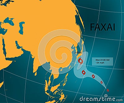 Typhoon Faxai. Territory of Japan. World map. Vector illustration Vector Illustration