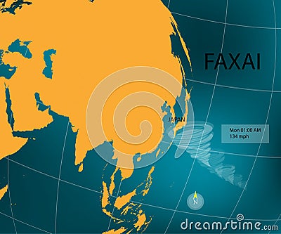 Typhoon Faxai. Territory of Japan. World map. Vector illustration Vector Illustration