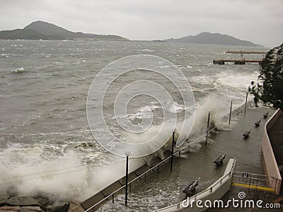 Typhoon Hagupit hitting Hong Kong fiercely Stock Photo