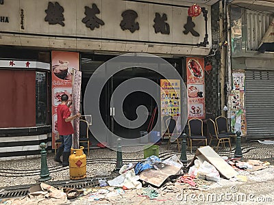 2017 Typhoon Hato Attack Aftermath Macau Flooding Destruction City Center Street Alley Disaster Tropical Storm Property Damagea Editorial Stock Photo