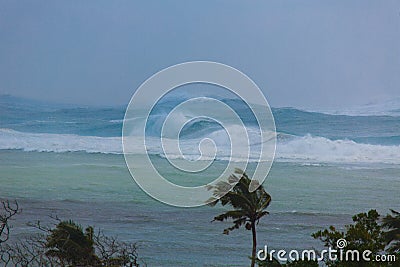 Typhoon in Southeast Asia. Strong winds and huge waves on the tropical island of Boracay Philippines Stock Photo