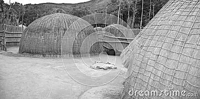 Typical African thatched cottages Stock Photo