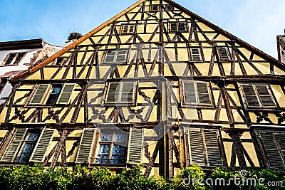 The typical Alsatian house in the village of Riquewhir, in Alsace, France Stock Photo