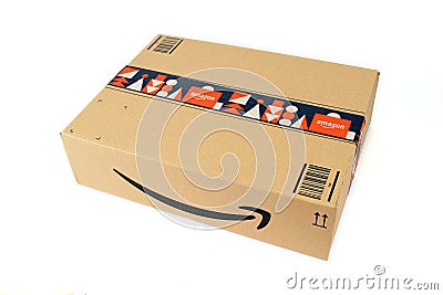 Typical Amazon Prime cardboard box for online commerce Editorial Stock Photo